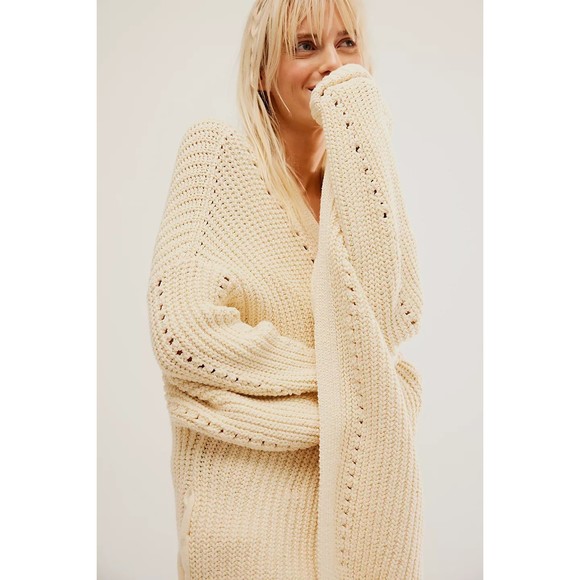 Free People Sweaters - Free People Nightingale Cardigan Sweater Cream Chunky Knit Sz Small Oversized